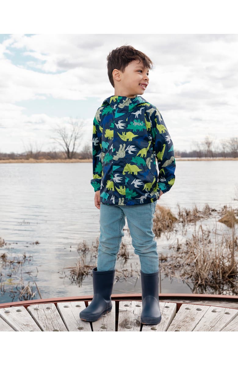Deux par Deux Packable Dinosaur Windbreaker in Polyester, Alternate, color, Blue Dinosaur Print