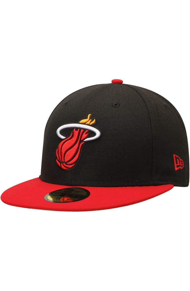 New Era Men's New Era Black/Red Miami Heat Official Team Color 2Tone 59FIFTY Fitted Hat, Alternate, color, Black