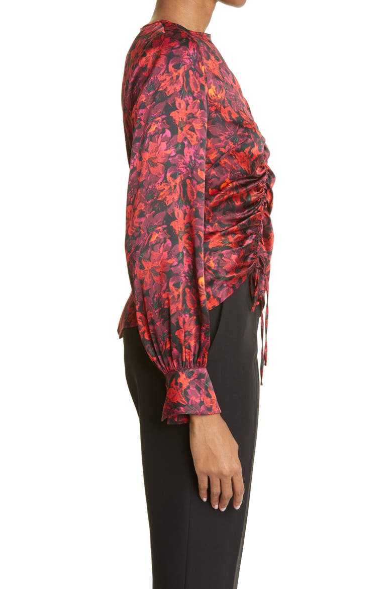 Ezrah Floral Print Ruched Cutout Silk Blouse, Alternate, color, CALLA LILY MULTI