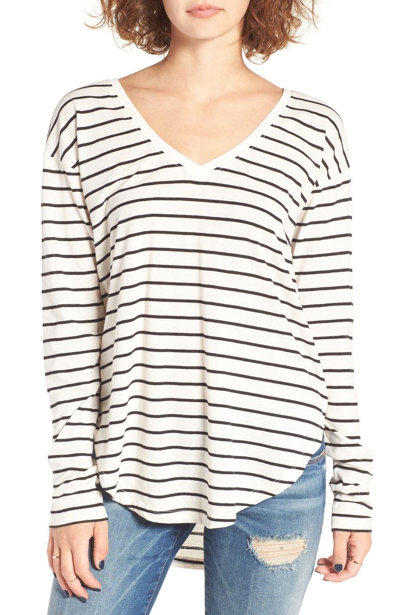 BP. V-Neck Long Sleeve Stripe Tee, Main, color, 