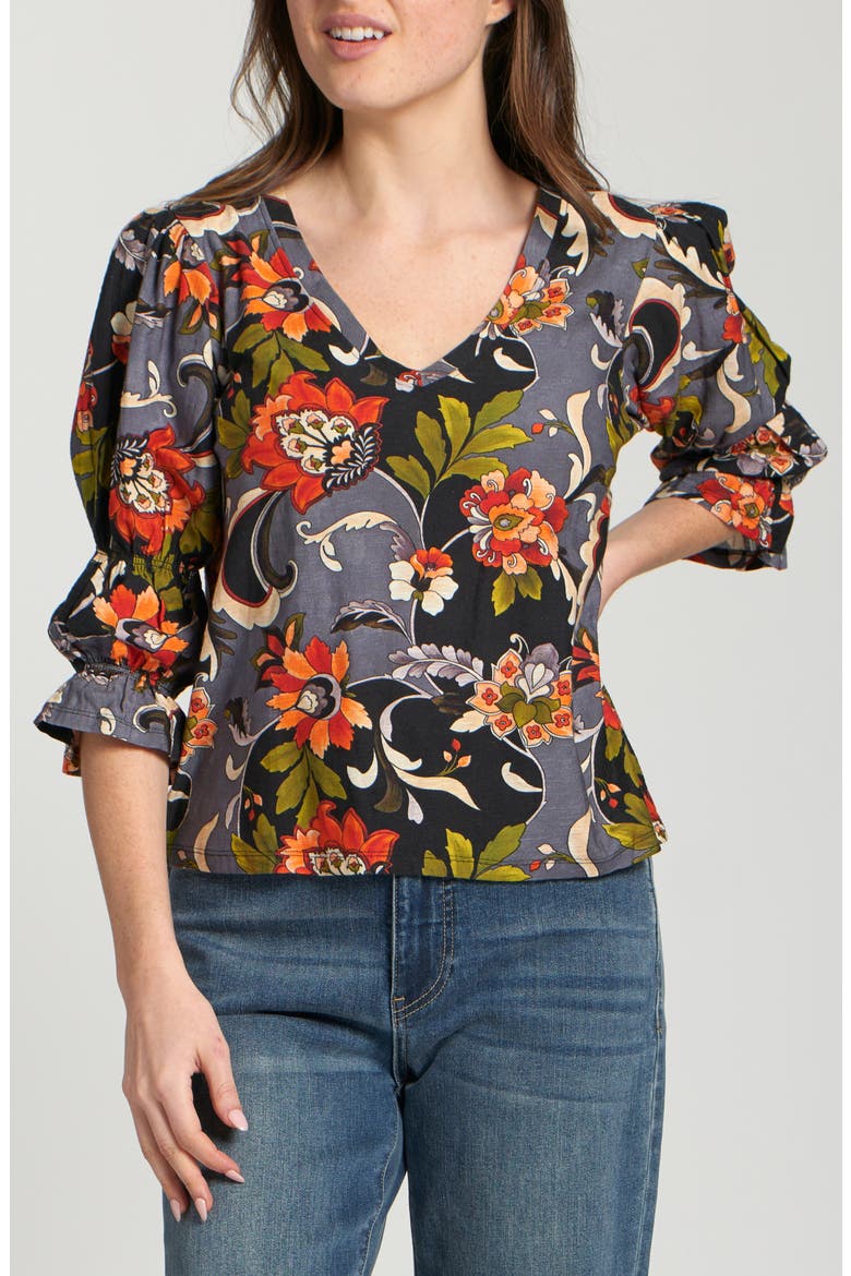 Renaissance Print Top, Main, color, GREY MULTI