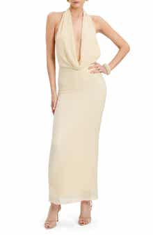 Nola Beaded Sequin Cowl Halter Maxi Dress