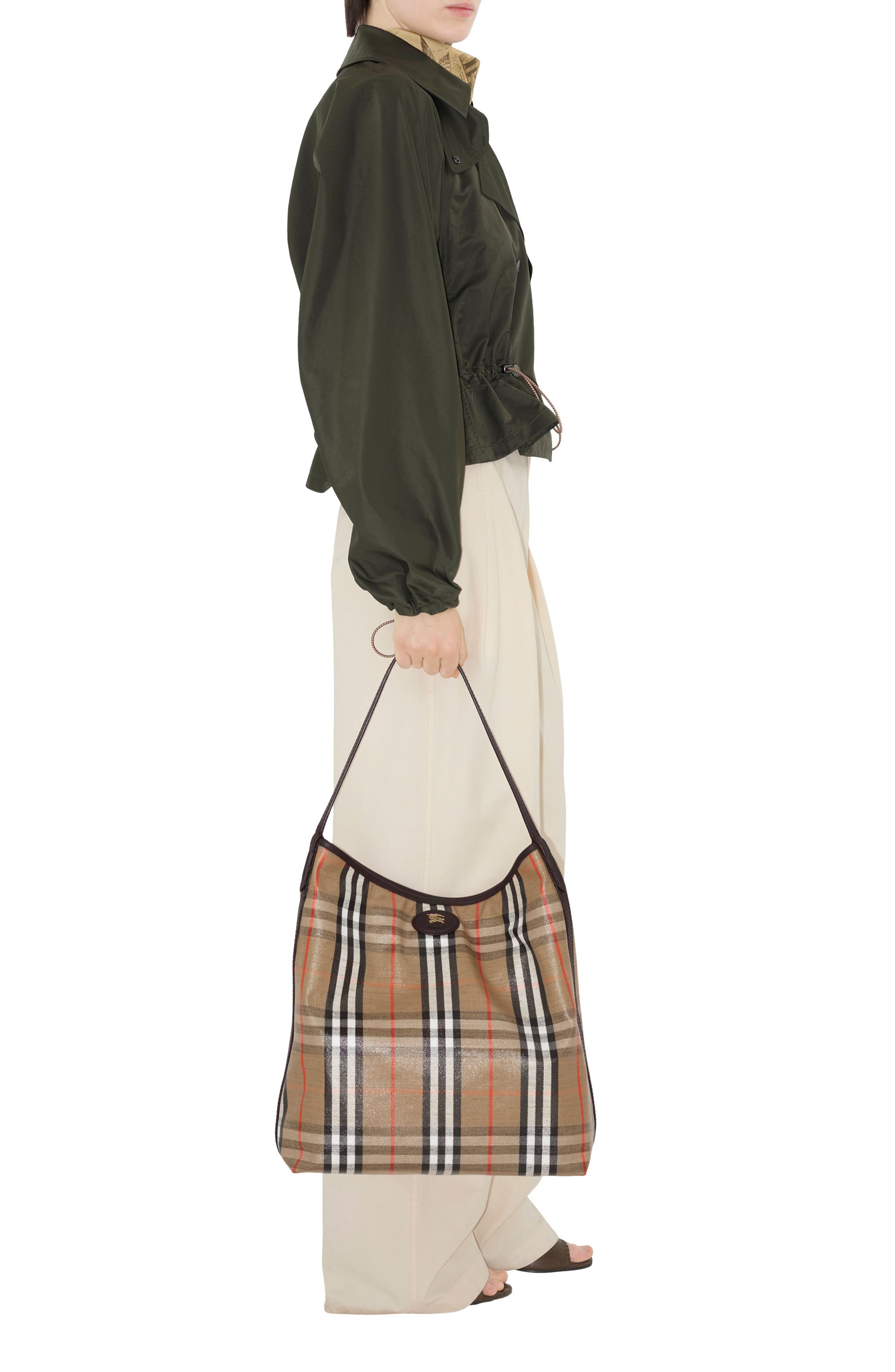 Burberry Highlands Coated Canvas Shoulder Bag, Alternate, color, Sand