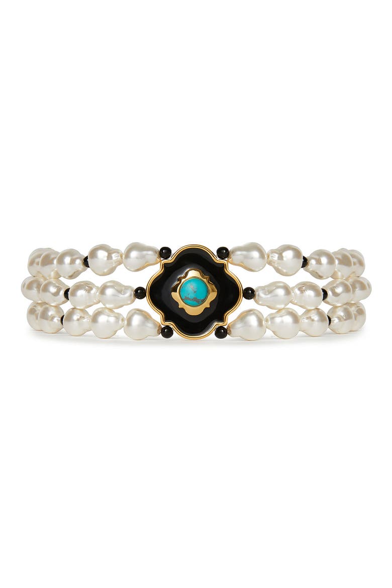 Biltmore Diana Faux Pearl Triple Row Choker, Main, color, PATINA GREEN