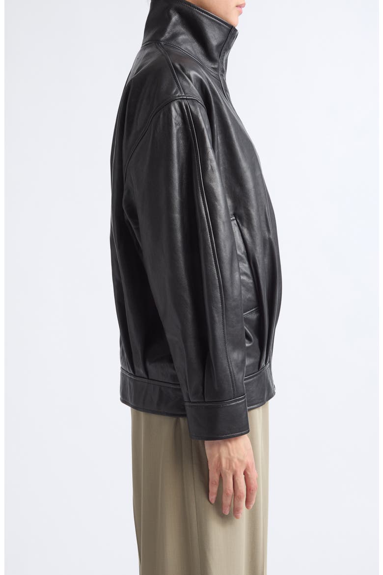 Paula Leather Bomber Jacket, Alternate, color, BLACK