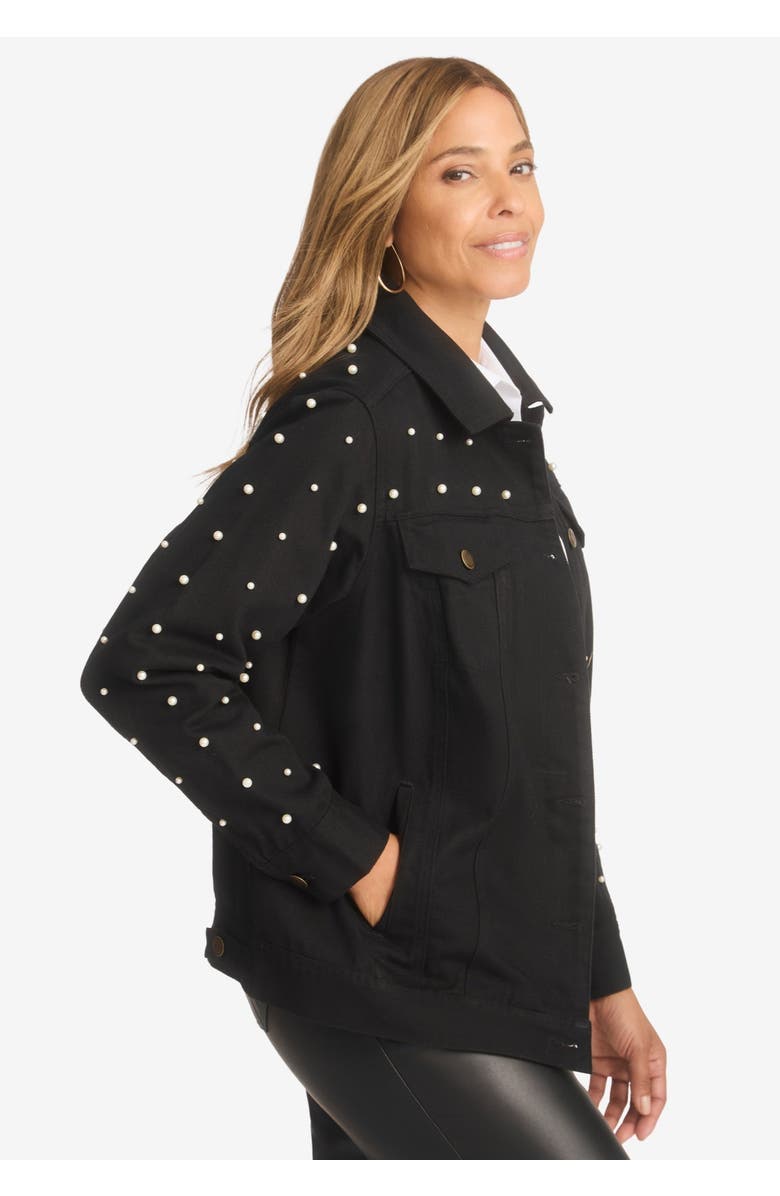 Jessica London Classic Cotton Denim Jacket, Alternate, color, Black Neutral Shadow Garden
