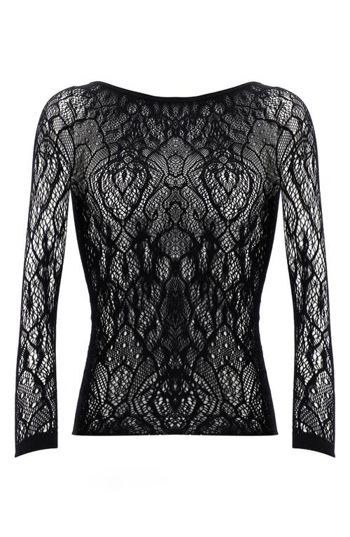 Oroblu Sheer Fishnet Lace T-Shirt in Black 