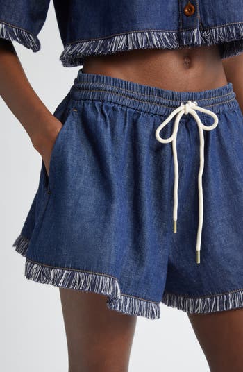 ショートパンツ Zimmermann Rhiannon Fringe Denim Short Blue Rhiannon Fringe Denim Short | ZIMMERMANN | elysewalker