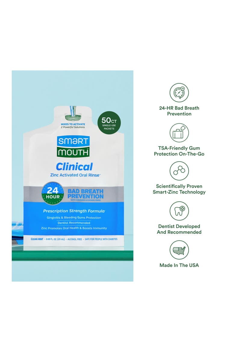 Clinical Zinc Activated Portable Single Pack Mouthwash 50 Count, Alternate, color, Clean Mint