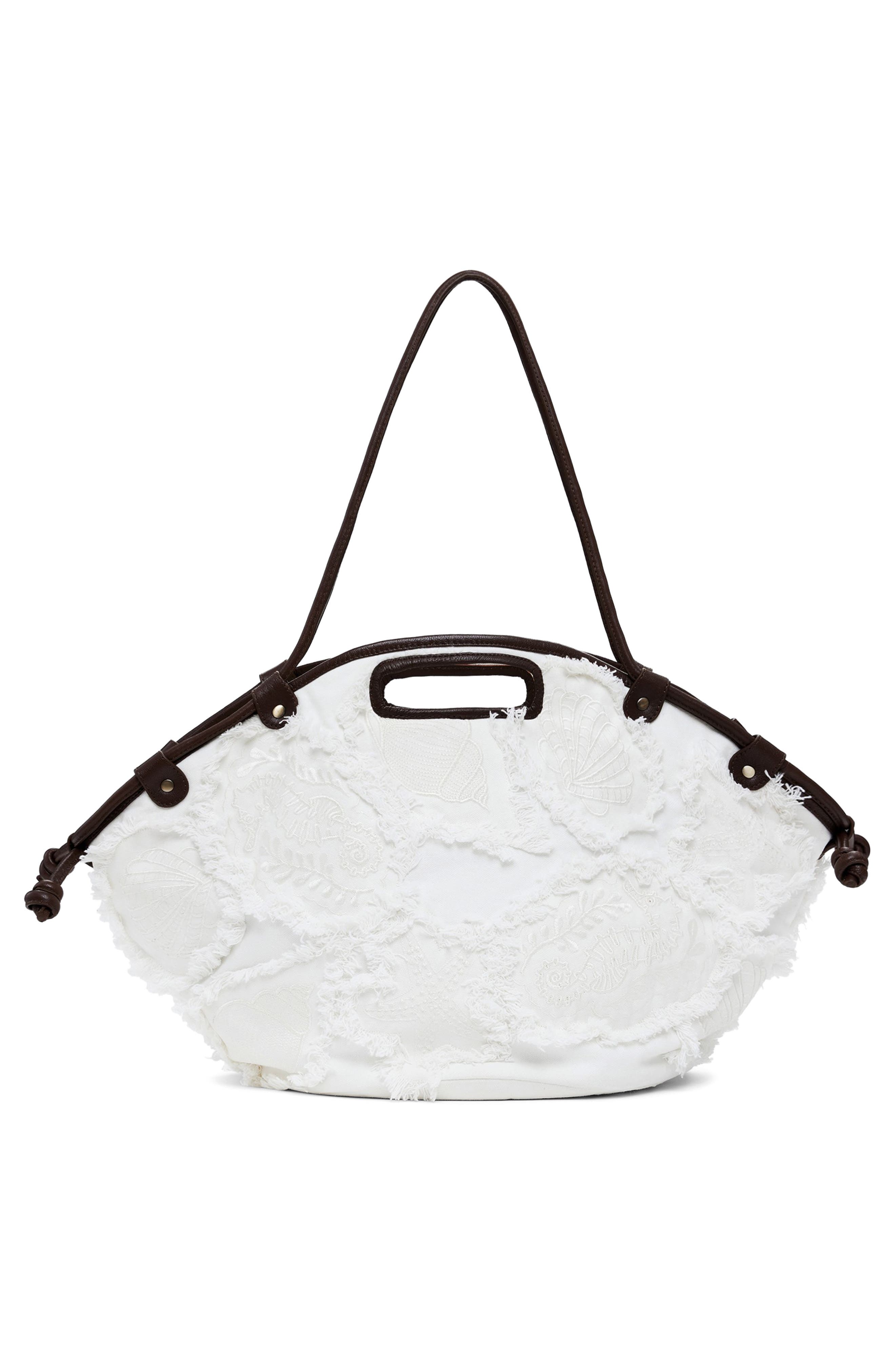 Desigual Raw Edge Detail Shopping Bag, Alternate, color, White