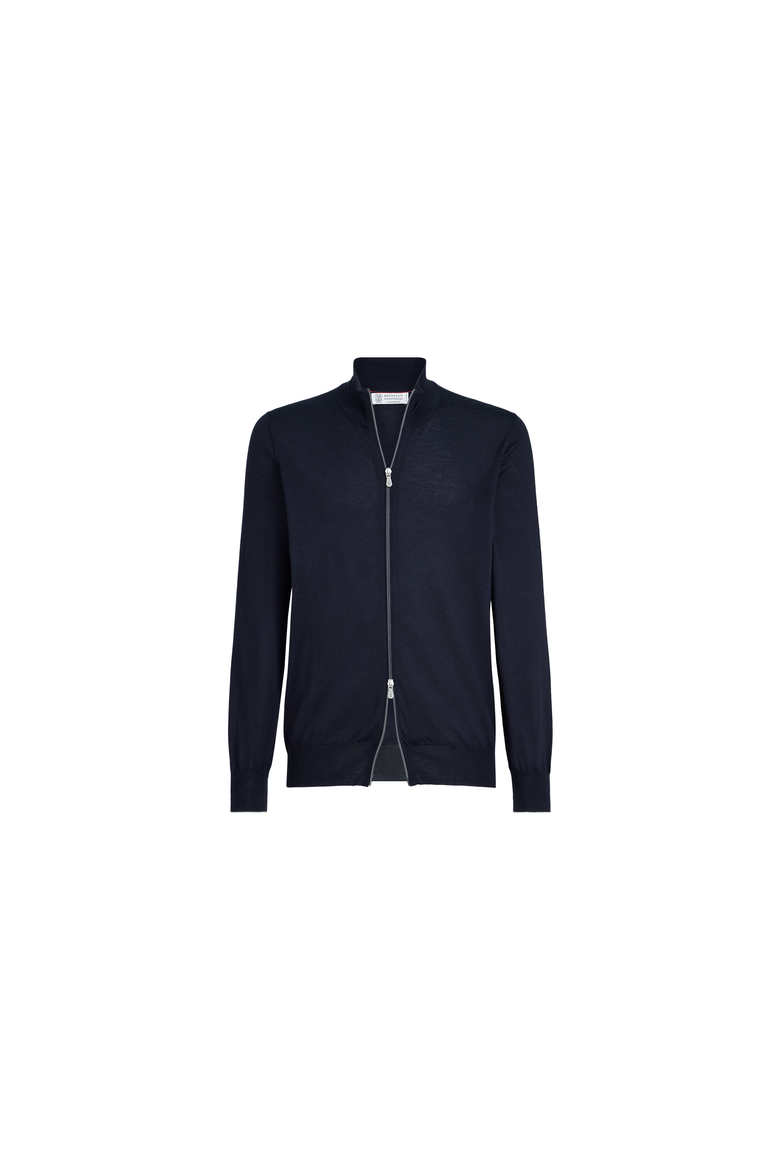 Cashmere and silk lightweight cardigan with zipper, Alternate, color, Navy Blue