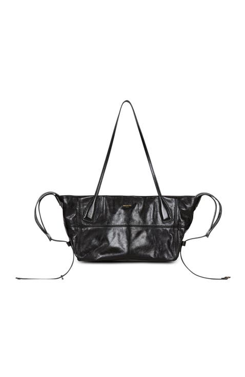 Small Track Zips Calfskin Tote Bag In Black