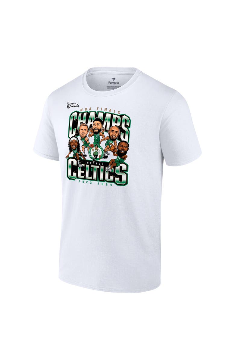 FANATICS Men's Fanatics White Boston Celtics 2024 NBA Finals Champions Pull Up Jumper Caricature T-Shirt, Alternate, color, 