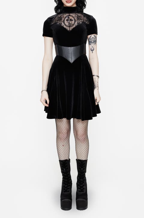 Cameo High Neck Flocked Mini Dress
