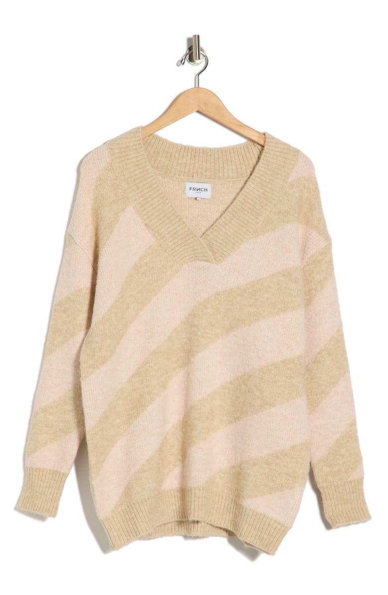 FRNCH Manon Stripe V-Neck Sweater, Alternate, color, Creme