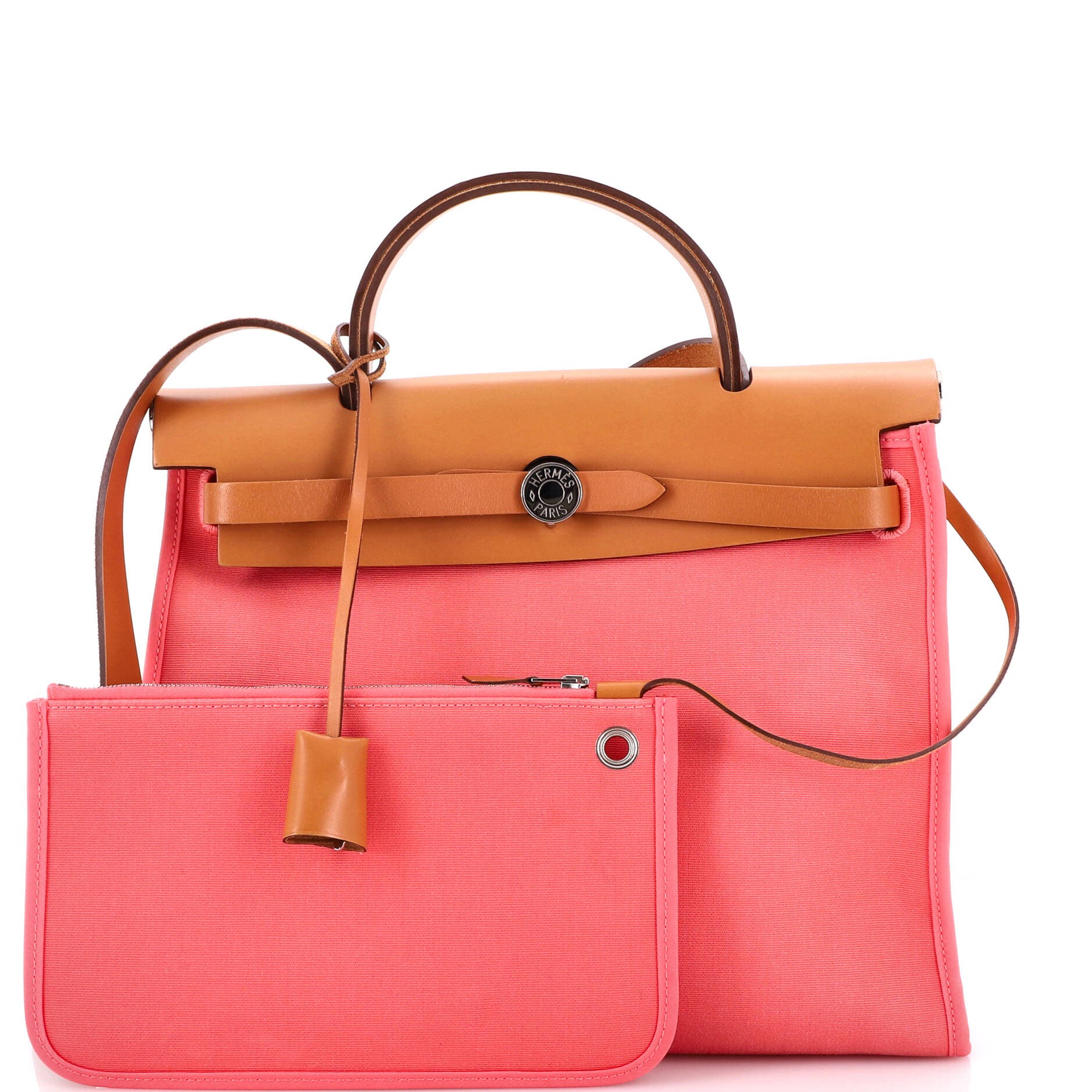 Pre-Owned Hermes Herbag Zip Leather and Toile 31, Alternate, color, Rose Azalee