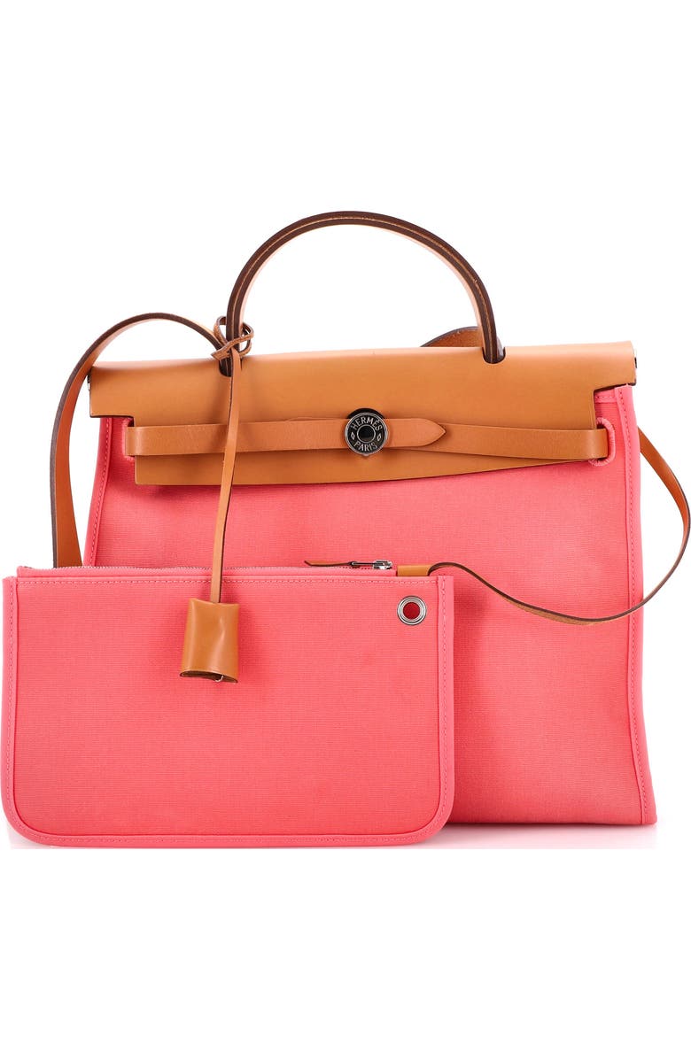 Pre-Owned Hermes Herbag Zip Leather and Toile 31, Alternate, color, Rose Azalee