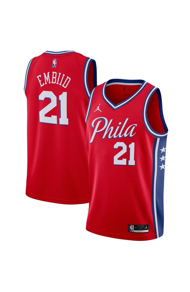 Jordan Brand Men's Jordan Brand Joel Embiid Red Philadelphia 76ers 2020/21 Swingman Jersey - Statement Edition, Main, color, 