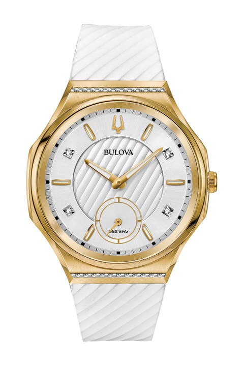 Women's CURV Gold Diamond White Dial Rubber Strap Watch, 40.5mm - 0.12 ctw