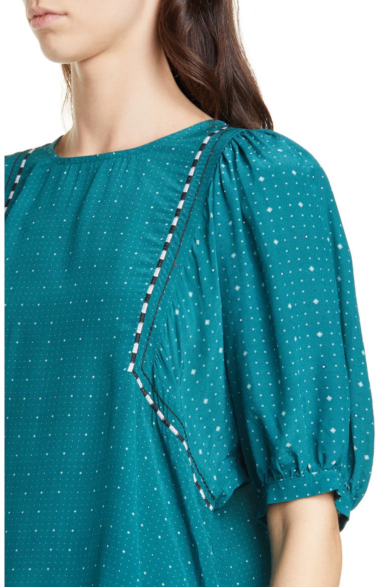 Wynonna Foulard Short Sleeve Blouse, Alternate, color, TEAL FOULARD MIX