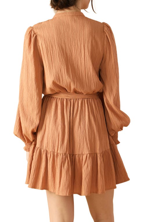 Shop Flying Tomato Bishop Sleeve Tiered Minidress In Dusty Terra Cotta