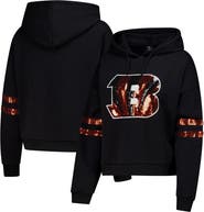 CUCE Women's Cuce Black Cincinnati Bengals Cropped Sequins Pullover Hoodie