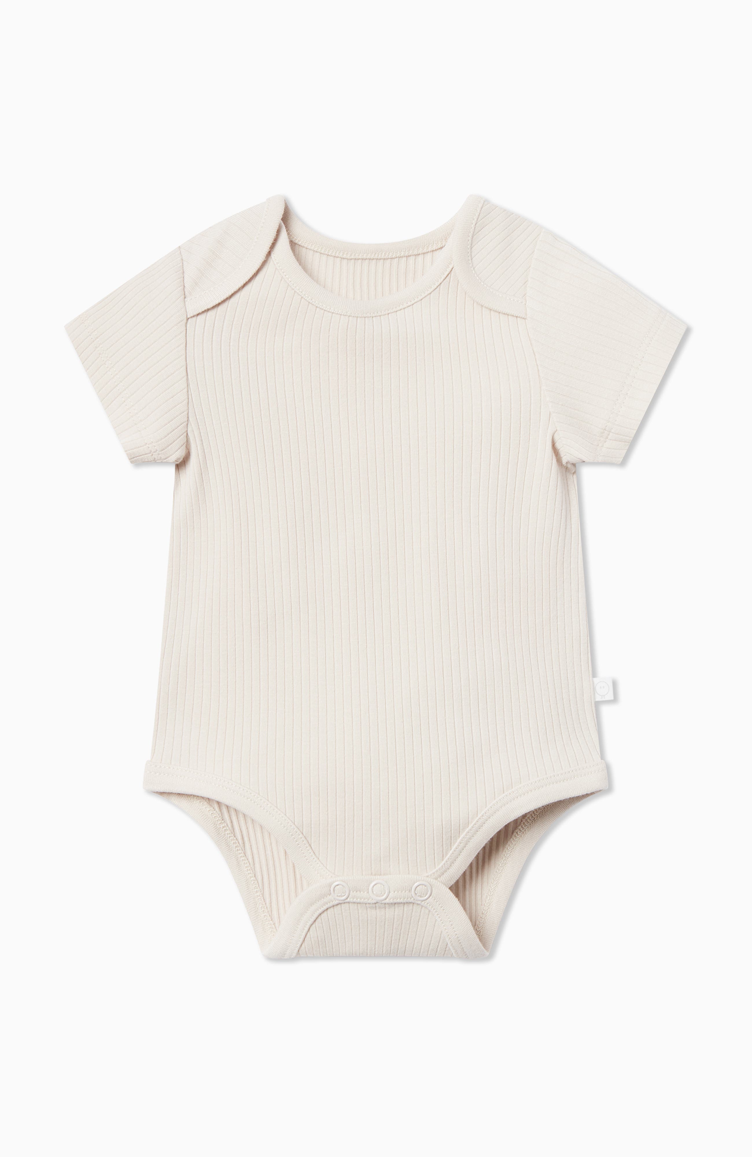 Mori Kids'  Ribbed Short Sleeve Bodysuit In Neutral