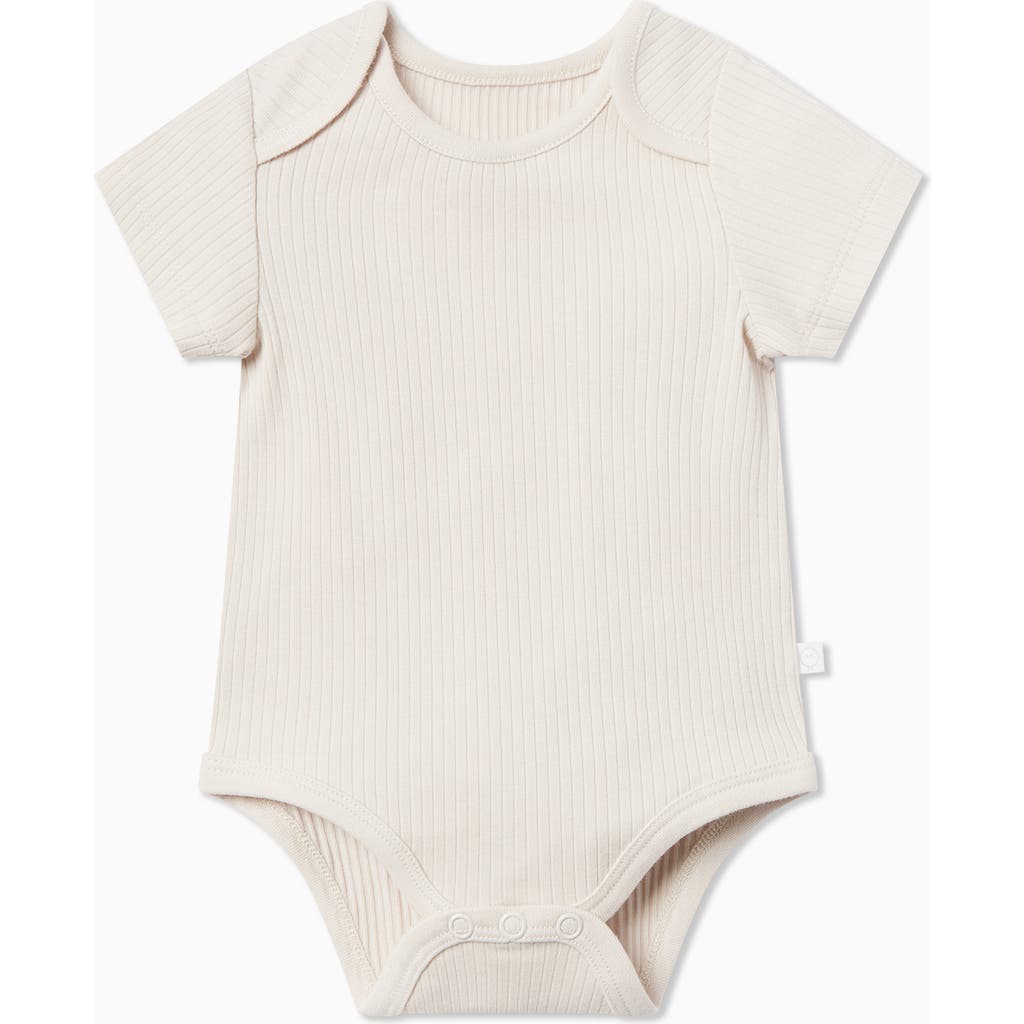 Mori Kids' Ribbed Short Sleeve Bodysuit In Neutral