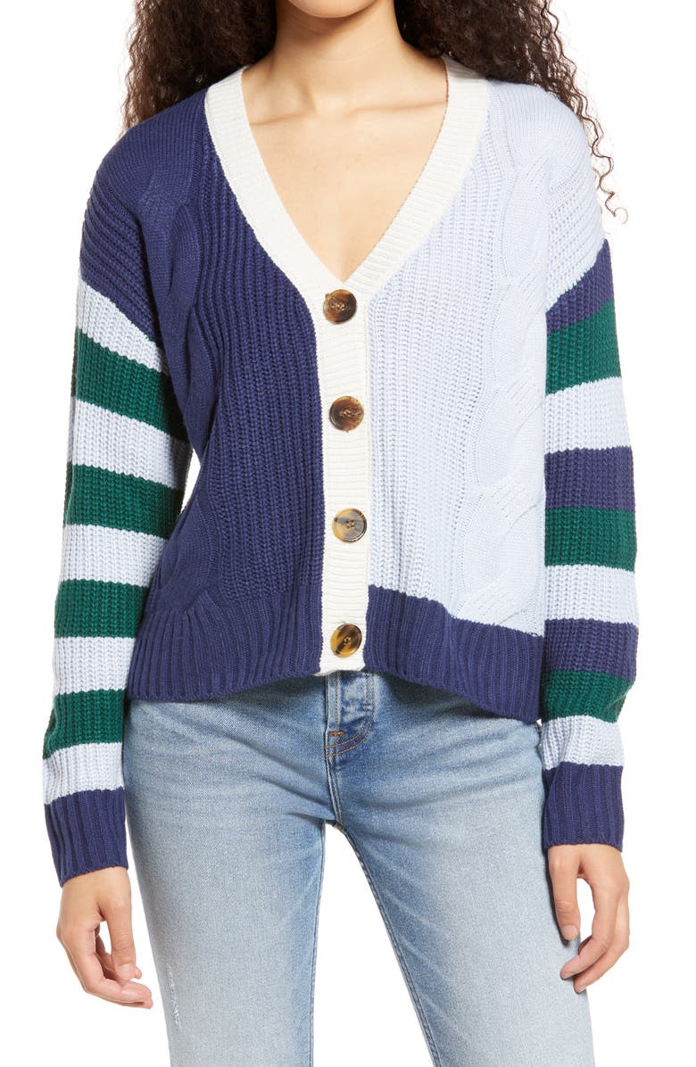 Vigoss Colrblock Stripe Sleeve Cardigan, Main, color, 