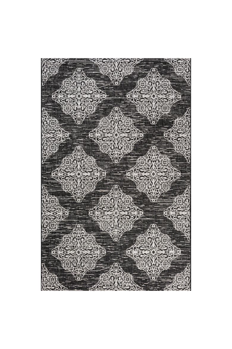 Galon Filigree Indoor/Outdoor Area Rug, Main, color, Black/Ivory