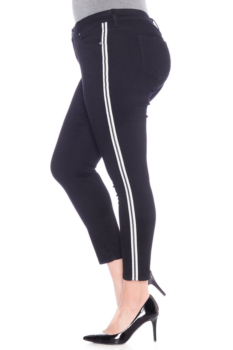 Double Stripe Ankle Skinny Jeans, Alternate, color, SOLID BLACK