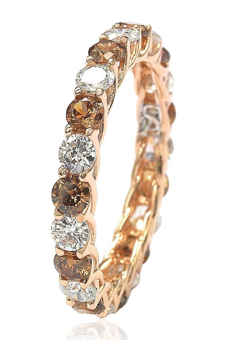 Rose-Tone Prong Set Round CZ Eternity Band Ring, Alternate, color, BROWN
