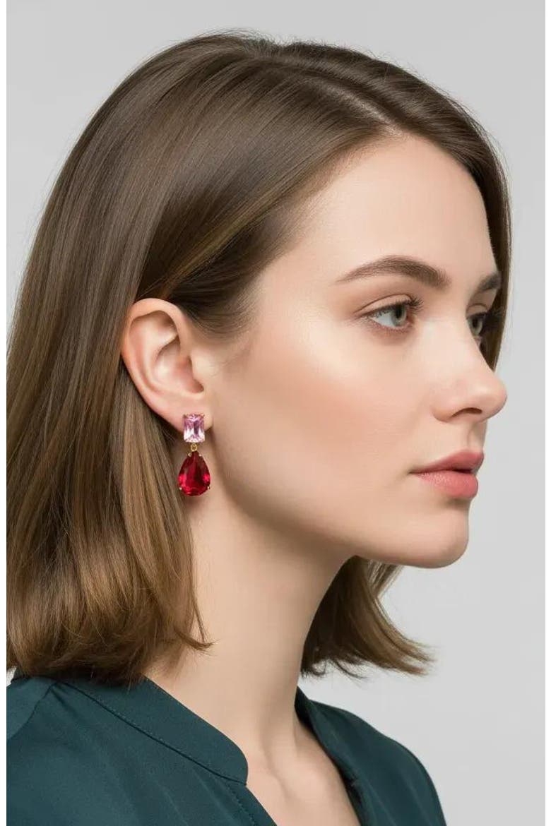 Mixed Stone Drop Earrings, Alternate, color, RUBY