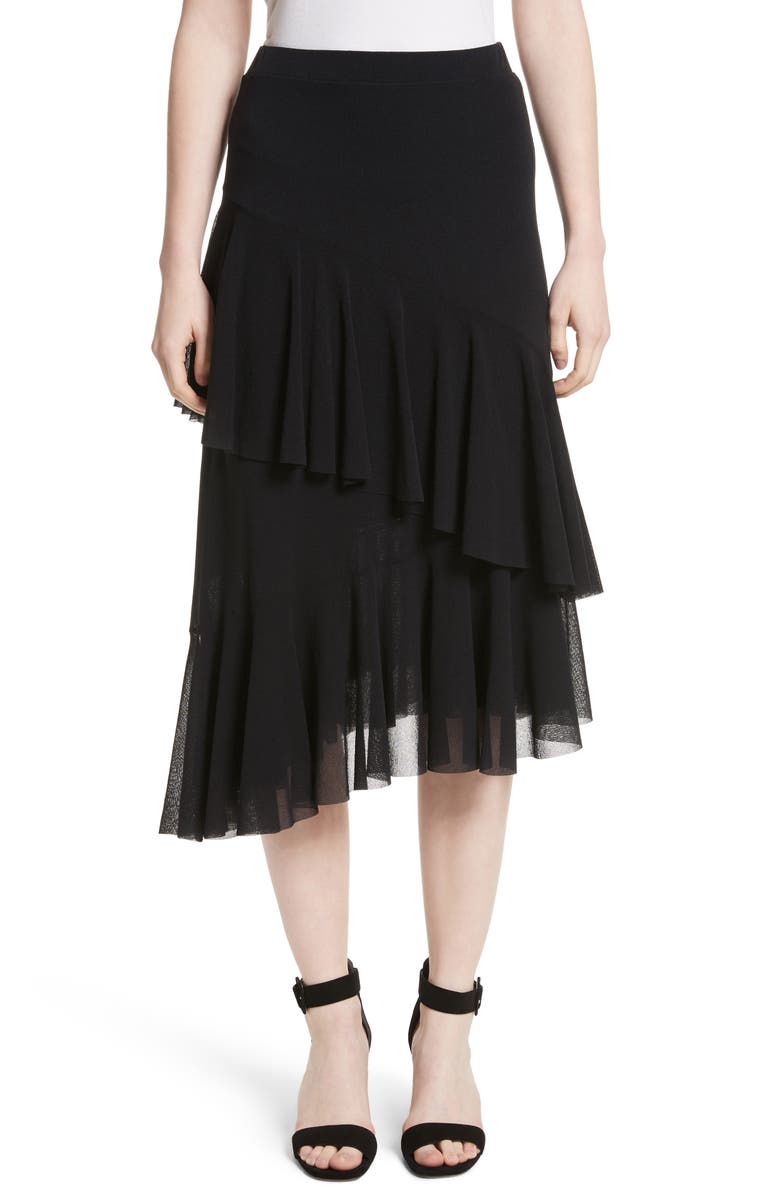 Fuzzi Ruffle Tulle Midi Skirt, Main, color,