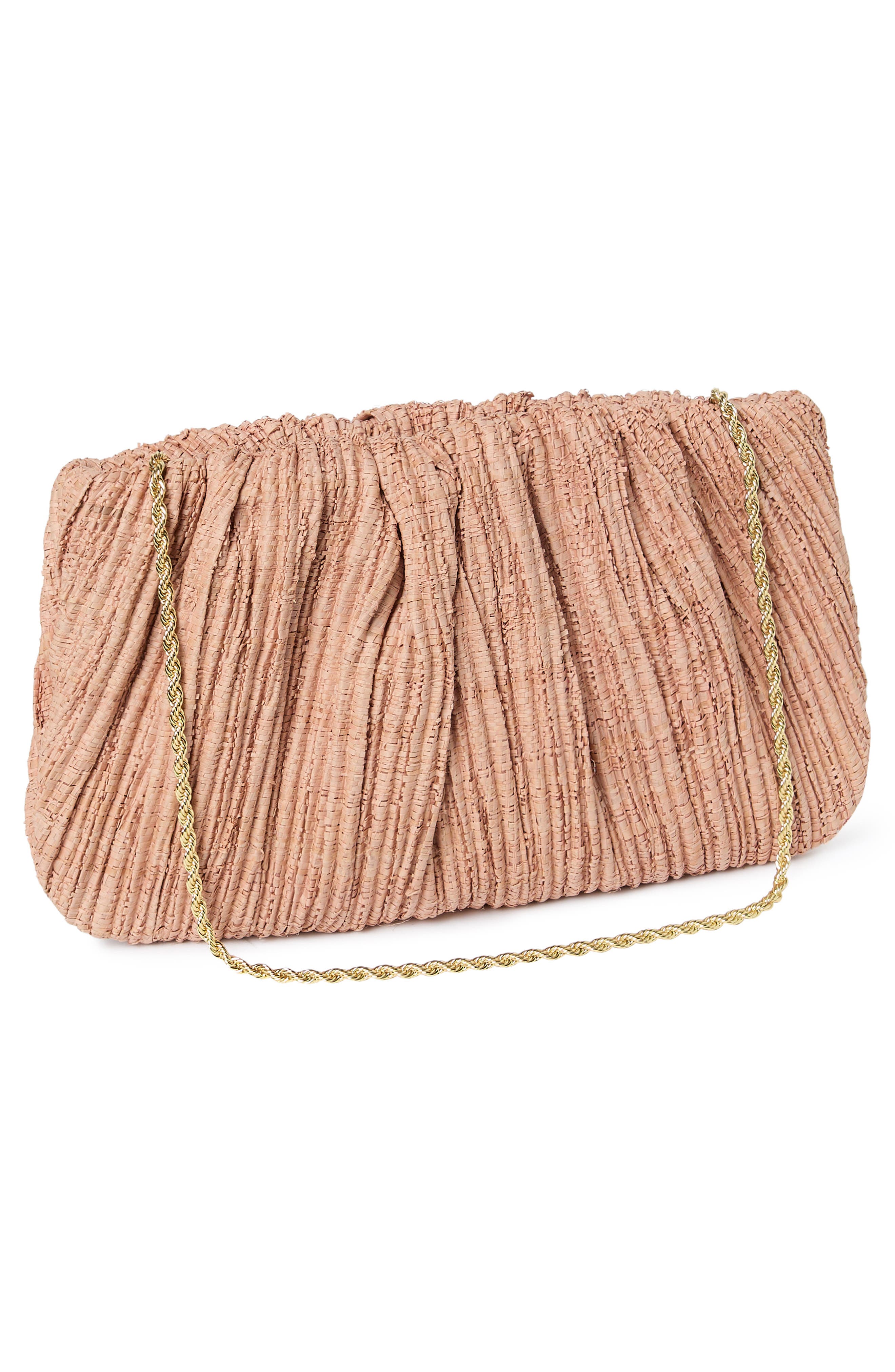 Loeffler Randall Brit Pleated Raffia Clutch, Alternate, color, Blush