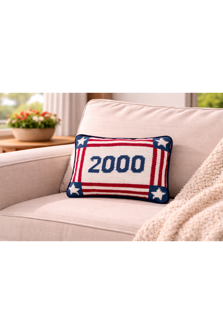 Year "2000" Stars & Stripes Needlepoint Mini Accent Pillow 6.5" x 9", Alternate, color, White