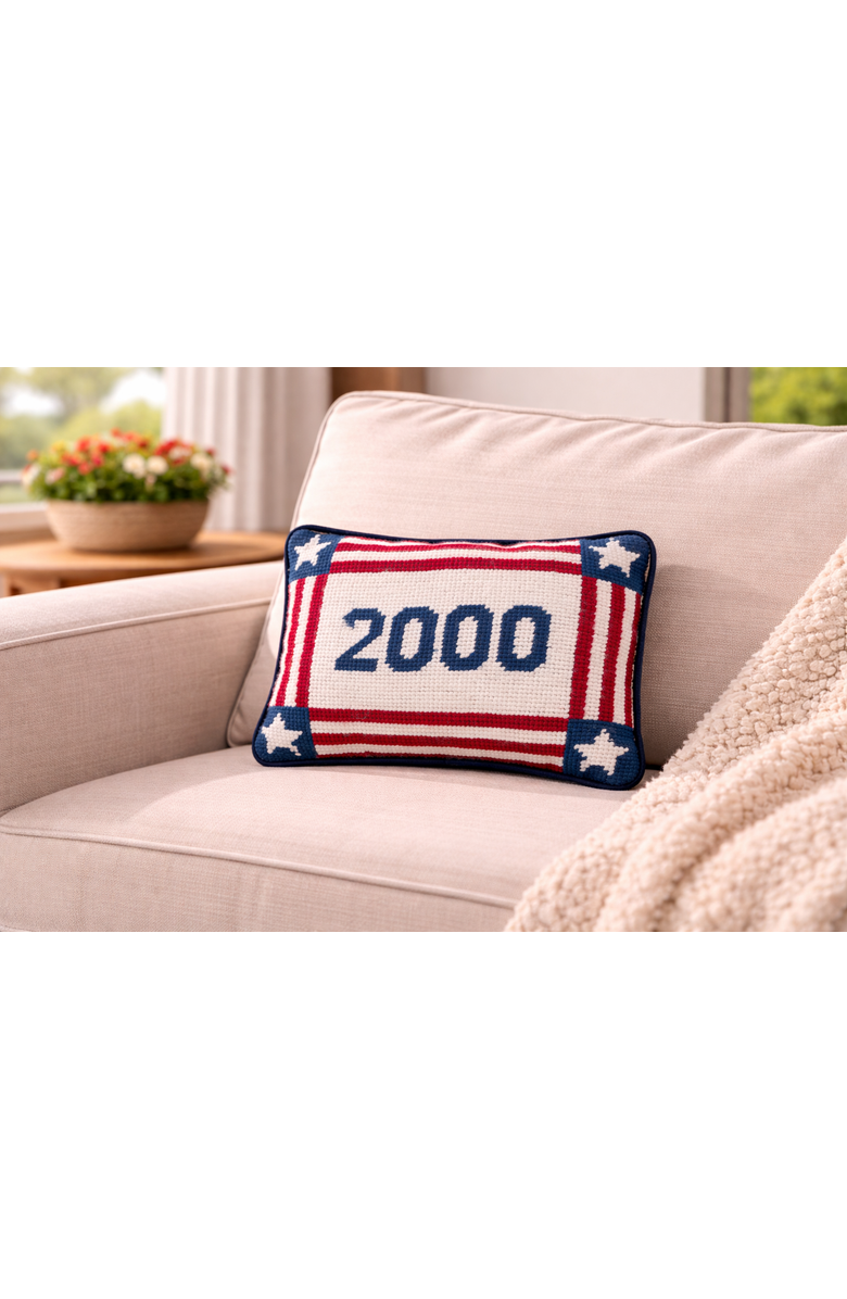 C&F Home Year "2000" Stars & Stripes Needlepoint Mini Accent Pillow 6.5" x 9", Alternate, color, White