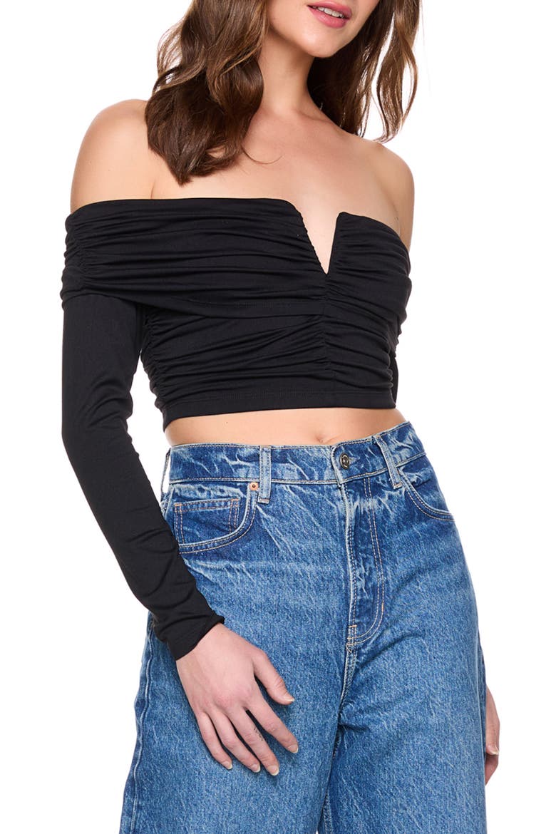 Off the Shoulder V-Wire Knit Top, Alternate, color, BLACK