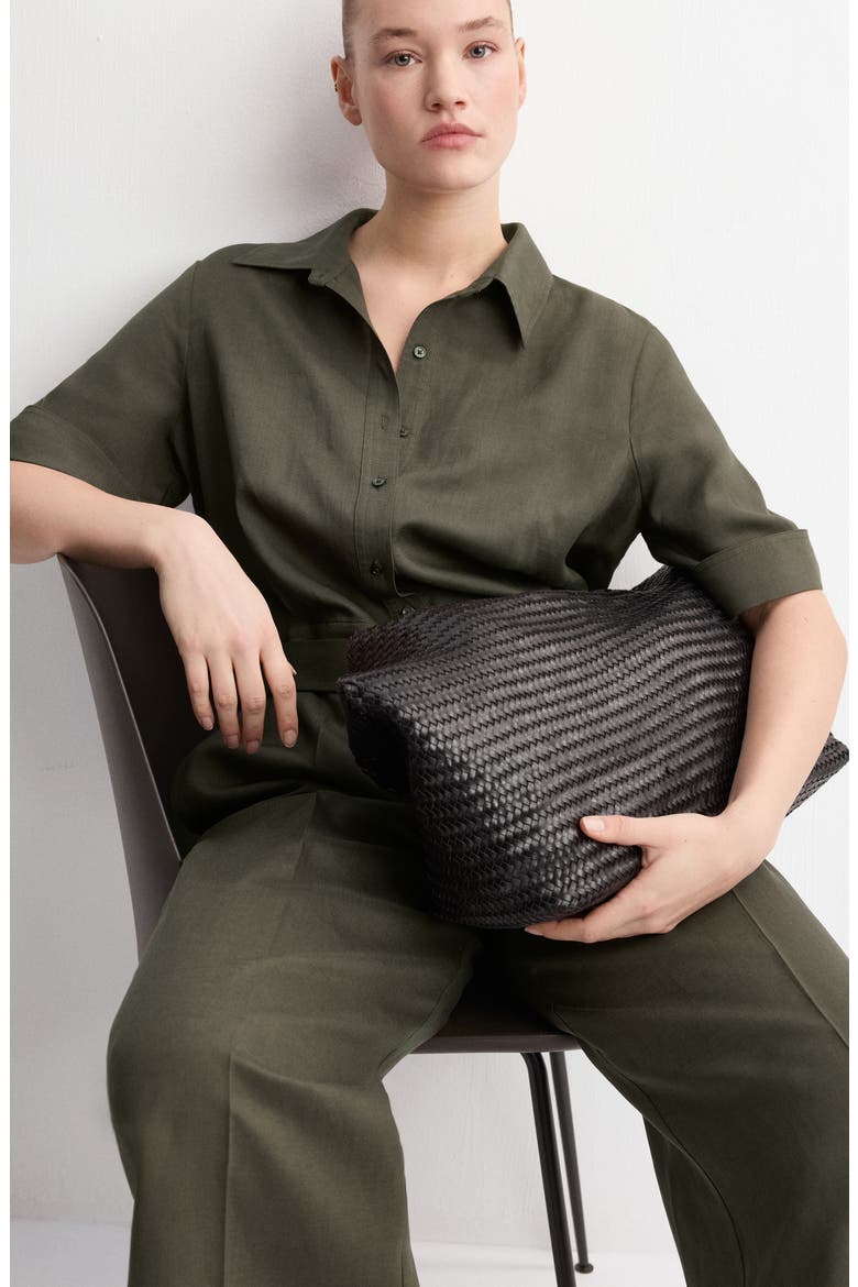 Lyocell Button-Up Jumpsuit, Alternate, color, KHAKI GREEN