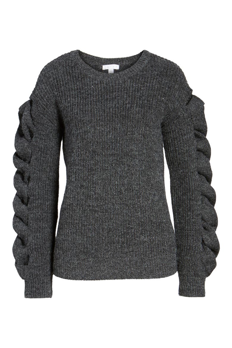 Twist Sleeve Sweater, Alternate, color, GREY MEDIUM CHARCOAL HEATHER