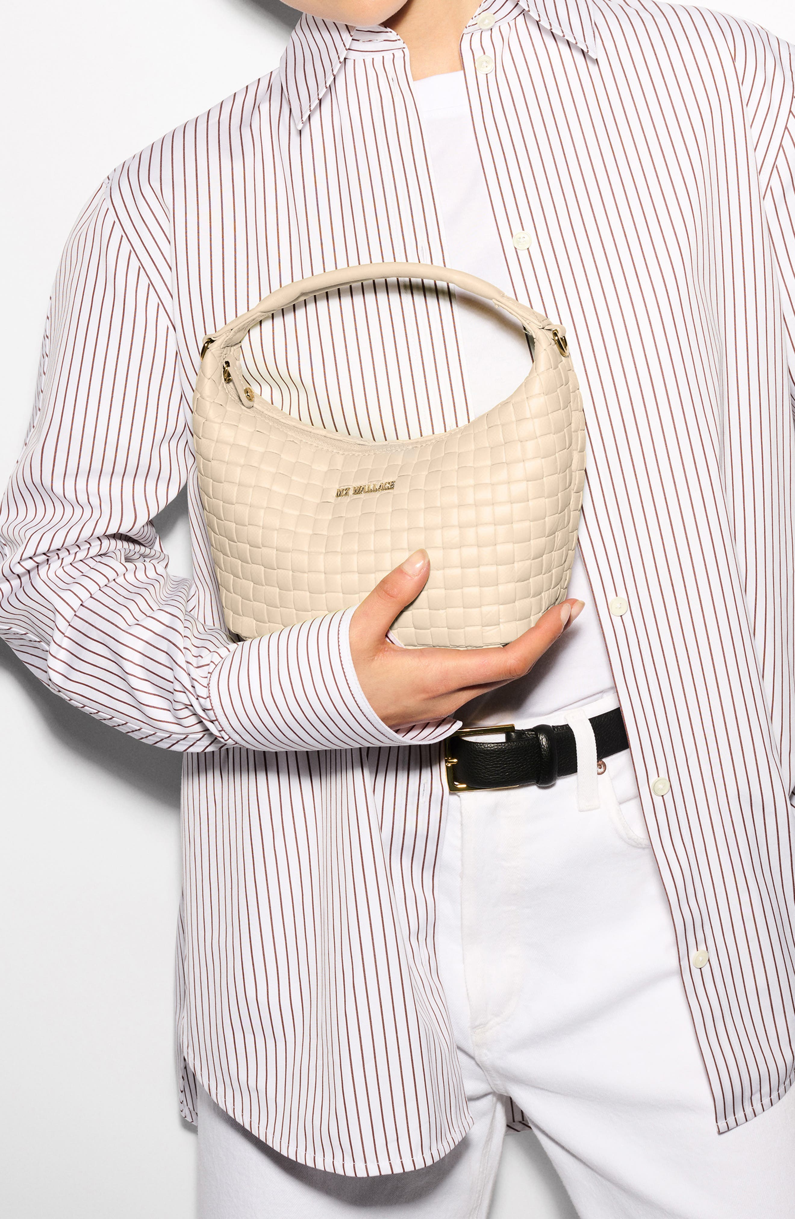 MZ Wallace Mini Woven Top Handle Hobo Bag, Alternate, color, Buff