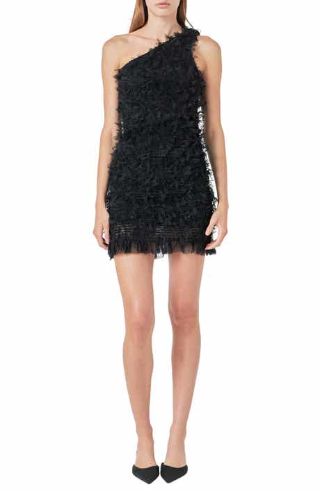 One-Shoulder Mesh Fringe Minidress