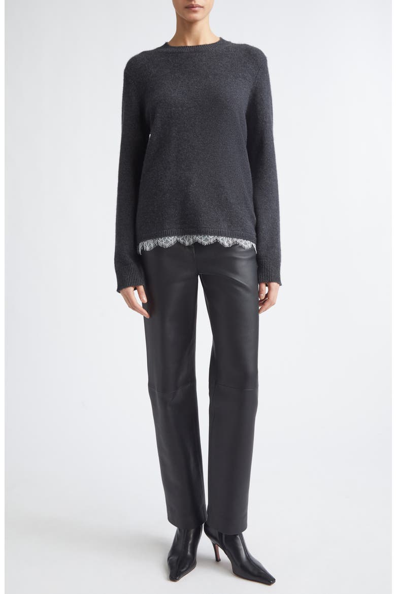 Arvo Lace Trim Cashmere Sweater, Alternate, color, CHARCOAL/ IVORY