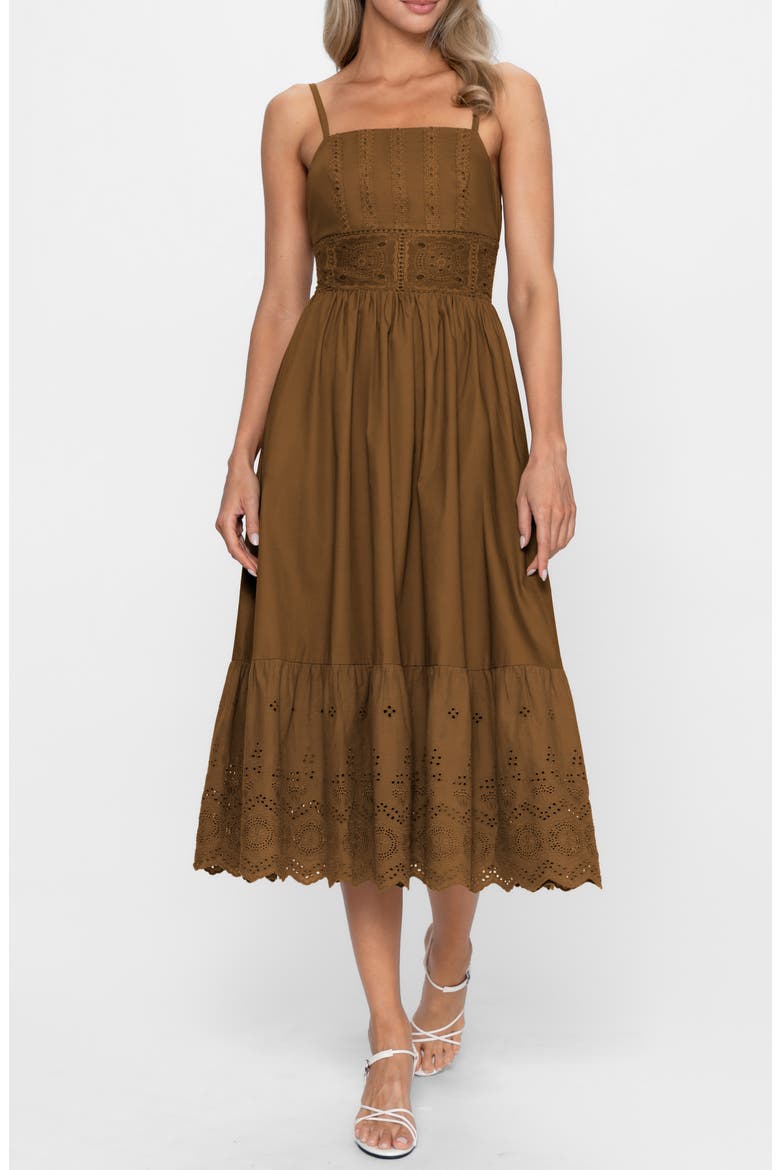 Eyelet Sleeveless Midi Dress, Main, color, BROWN