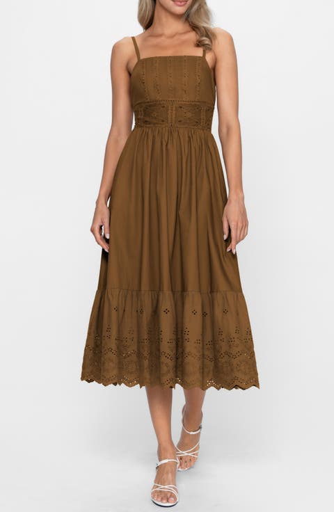 Eyelet Sleeveless Midi Dress