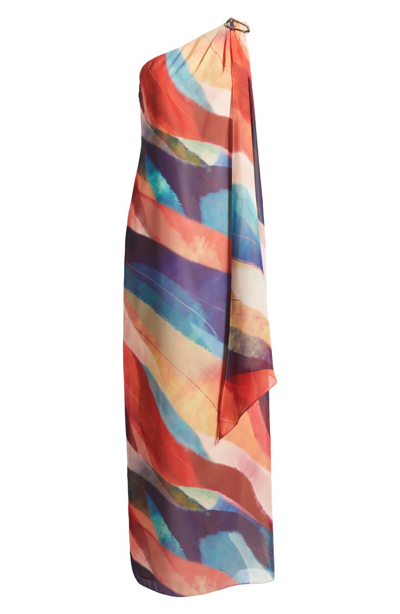 Vince Camuto Abstract Stripe One-Shoulder Chiffon Gown, Alternate, color, Coral Multi