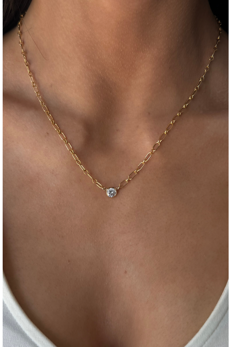 open link bezel stone 14k gold filled necklace, Alternate, color, Gold