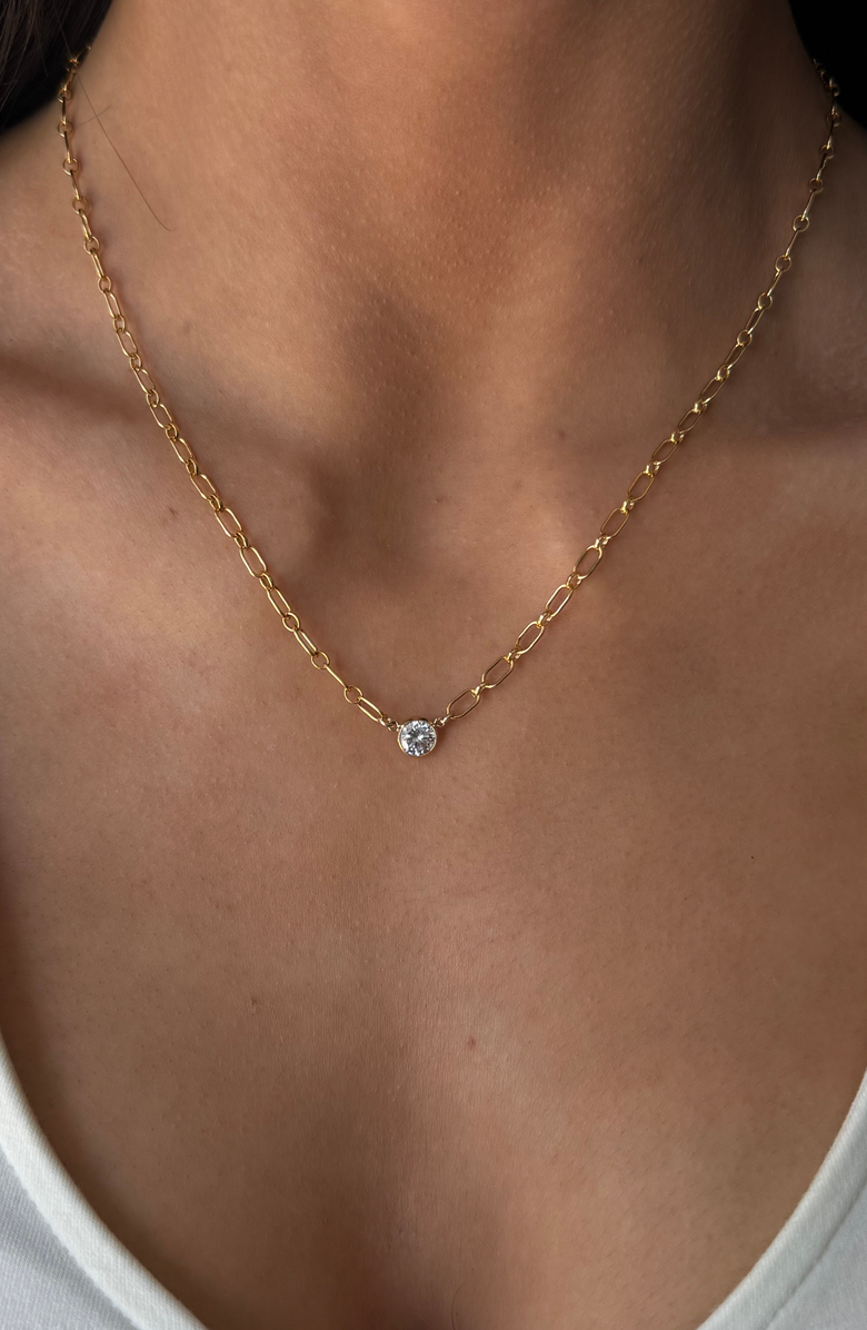 CUFFED BY NANO open link bezel stone 14k gold filled necklace, Alternate, color, Gold