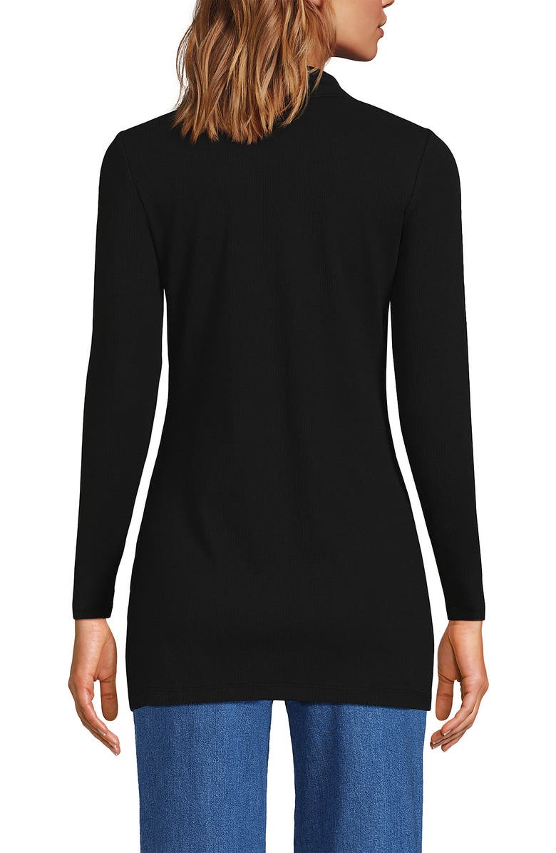 Lands' End Long Sleeve Polished Rib Button Through Tunic Shirt, Alternate, color, Black