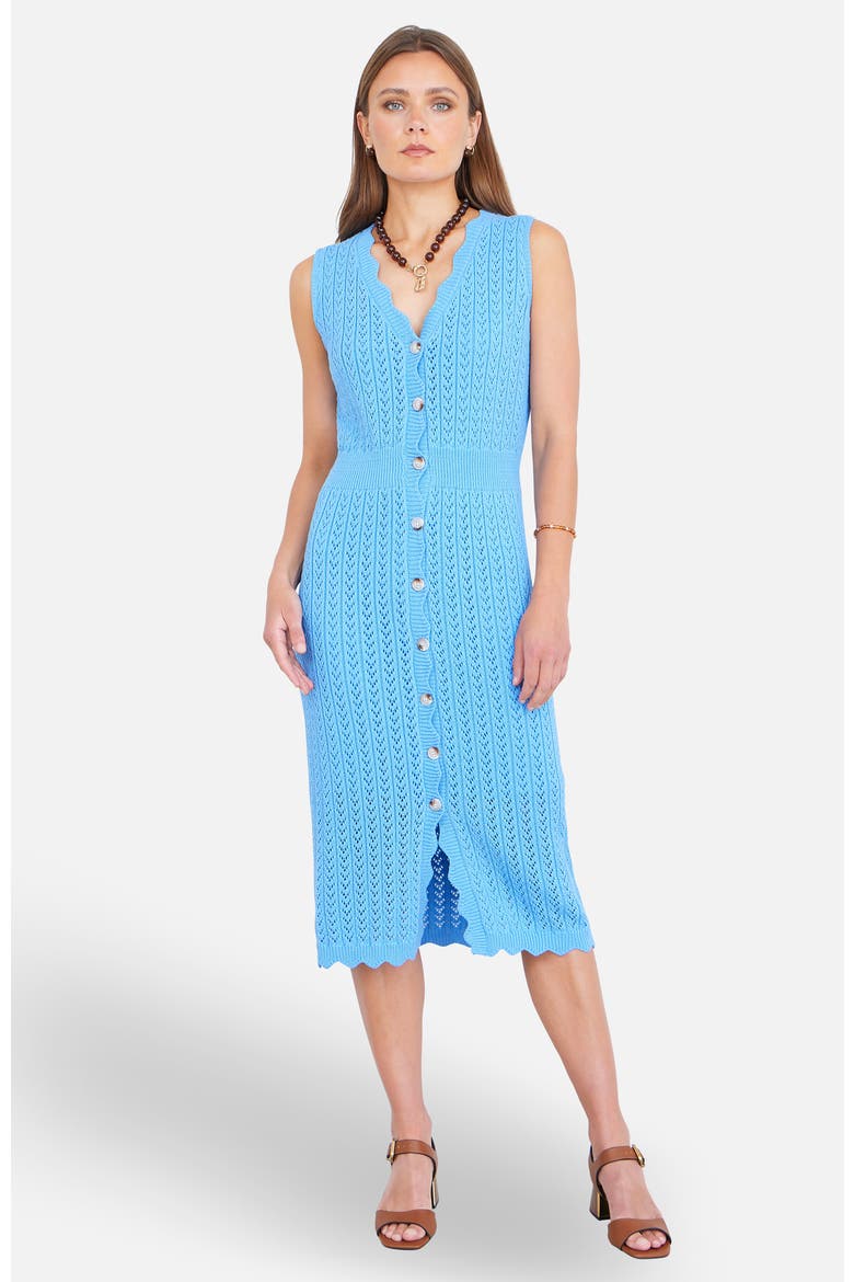 Cotton Scallop Crochet Knitted Dress, Alternate, color, Blue